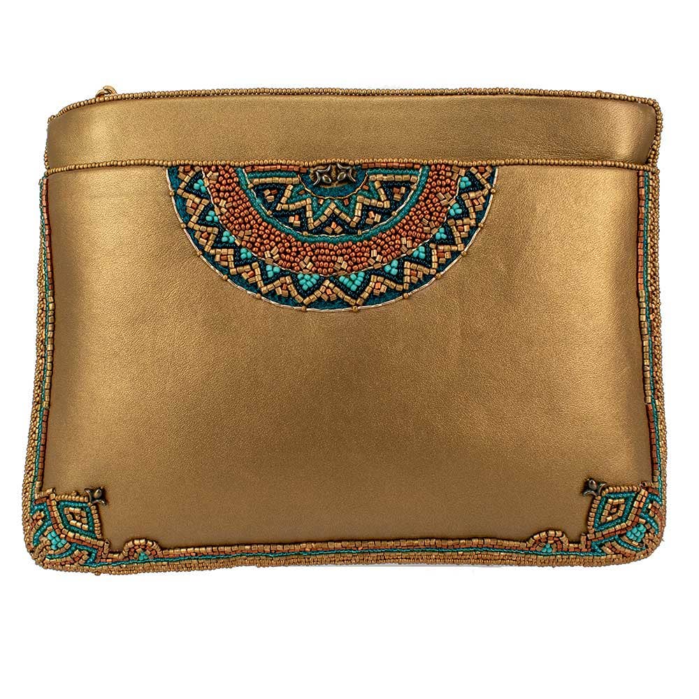 New Day Beaded Mosaic Themed Crossbody Leather Handbag