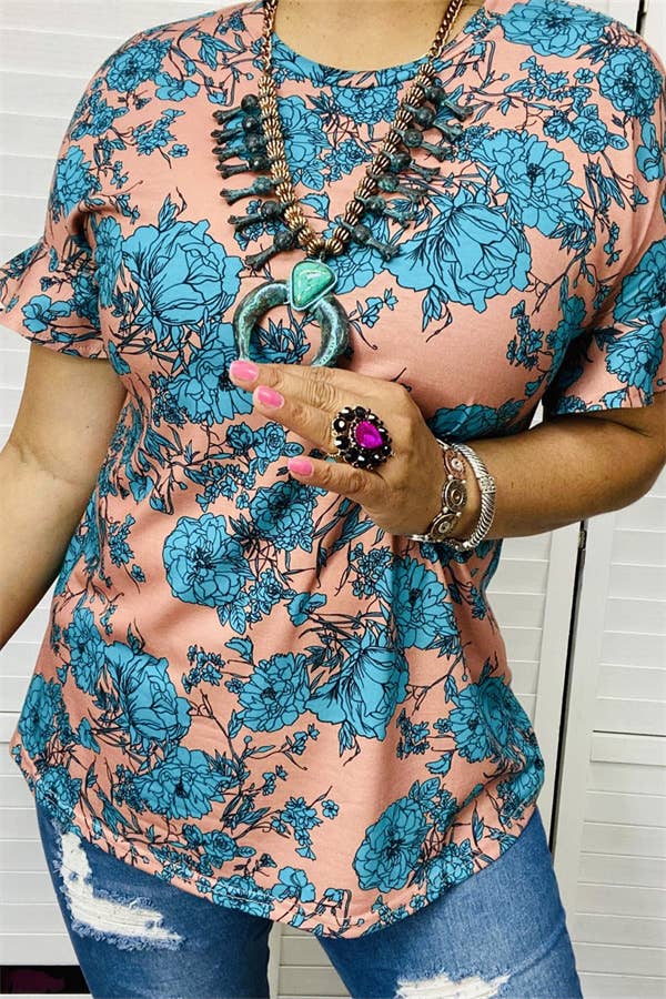 🌺✨ Boho Bloom Coral & Turquoise Top ✨🌺- 2XL