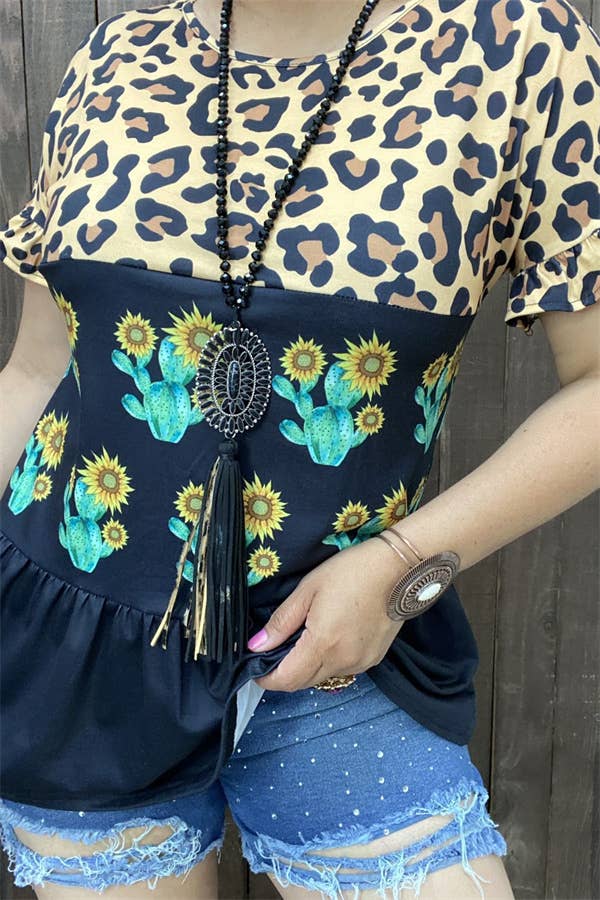 🌻 Desert Bloom Leopard Peplum Top- 3XL