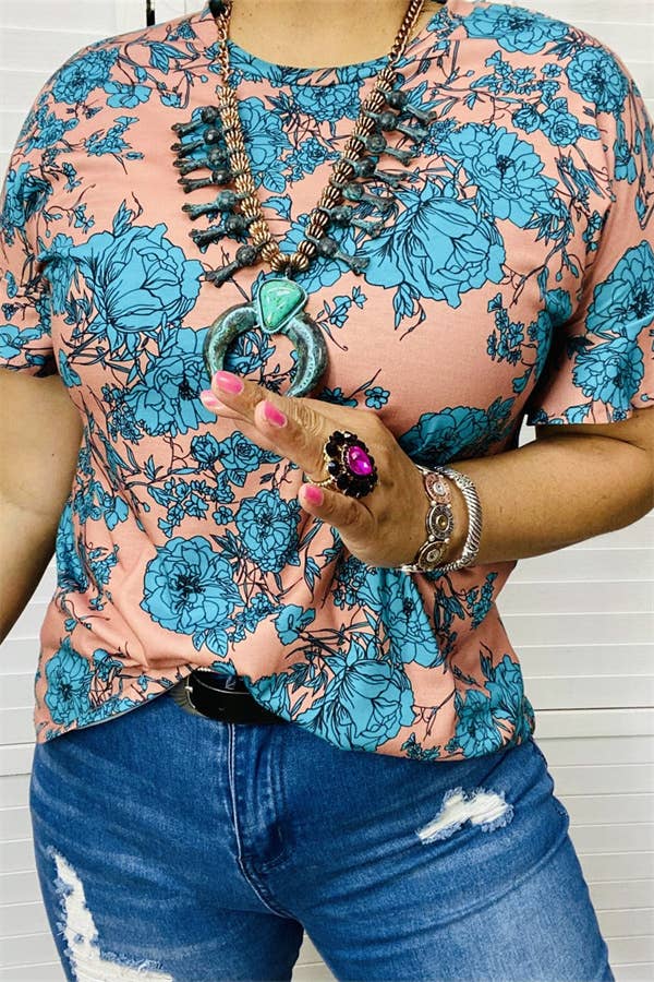 🌺✨ Boho Bloom Coral & Turquoise Top ✨🌺- 2XL
