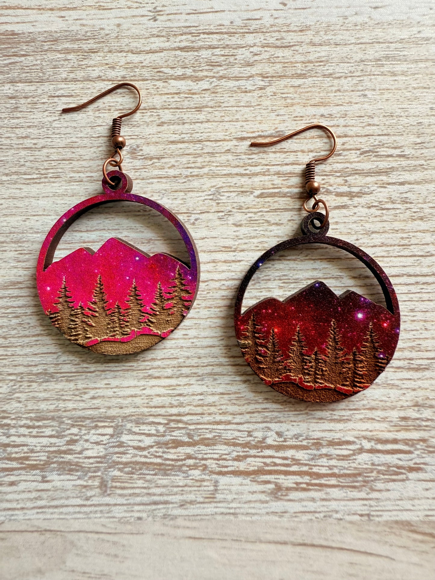 Starlit Summit Wood Earrings- Pink