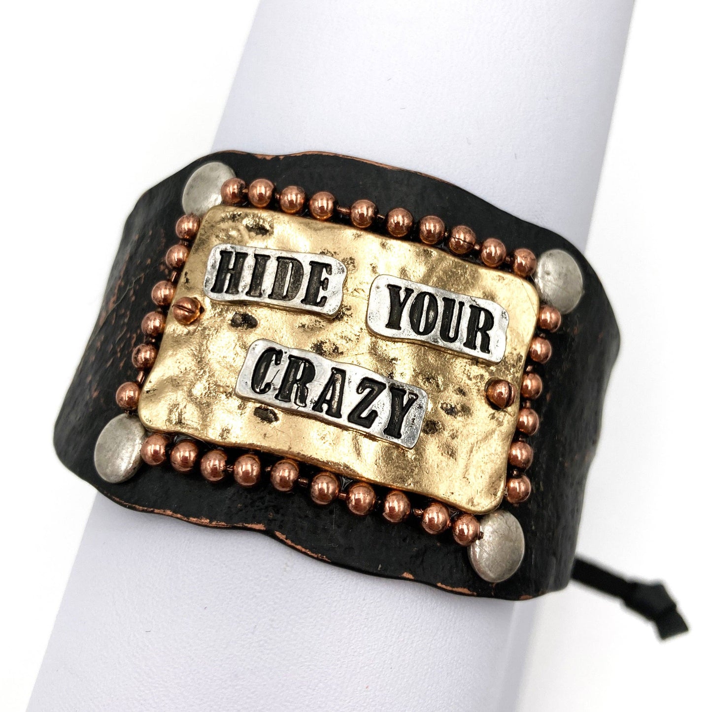 Hide Your Crazy Silver Gold Patina Western Bracelet Cuff: Patina