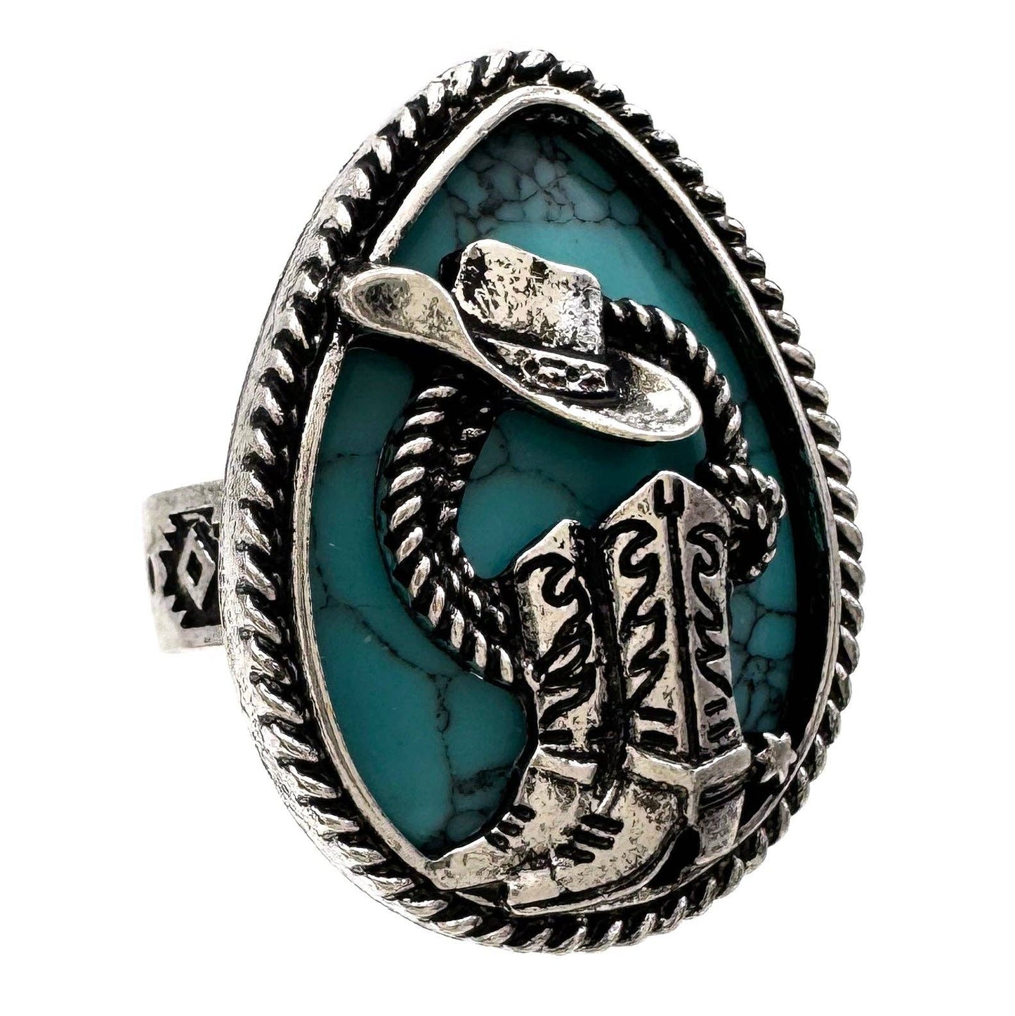 Cowboy Boots Turquoise Stone Western Native Stretch Ring: Pink