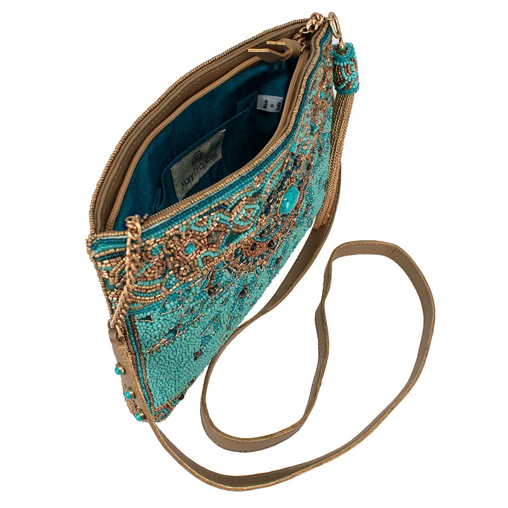 New Day Beaded Mosaic Themed Crossbody Leather Handbag
