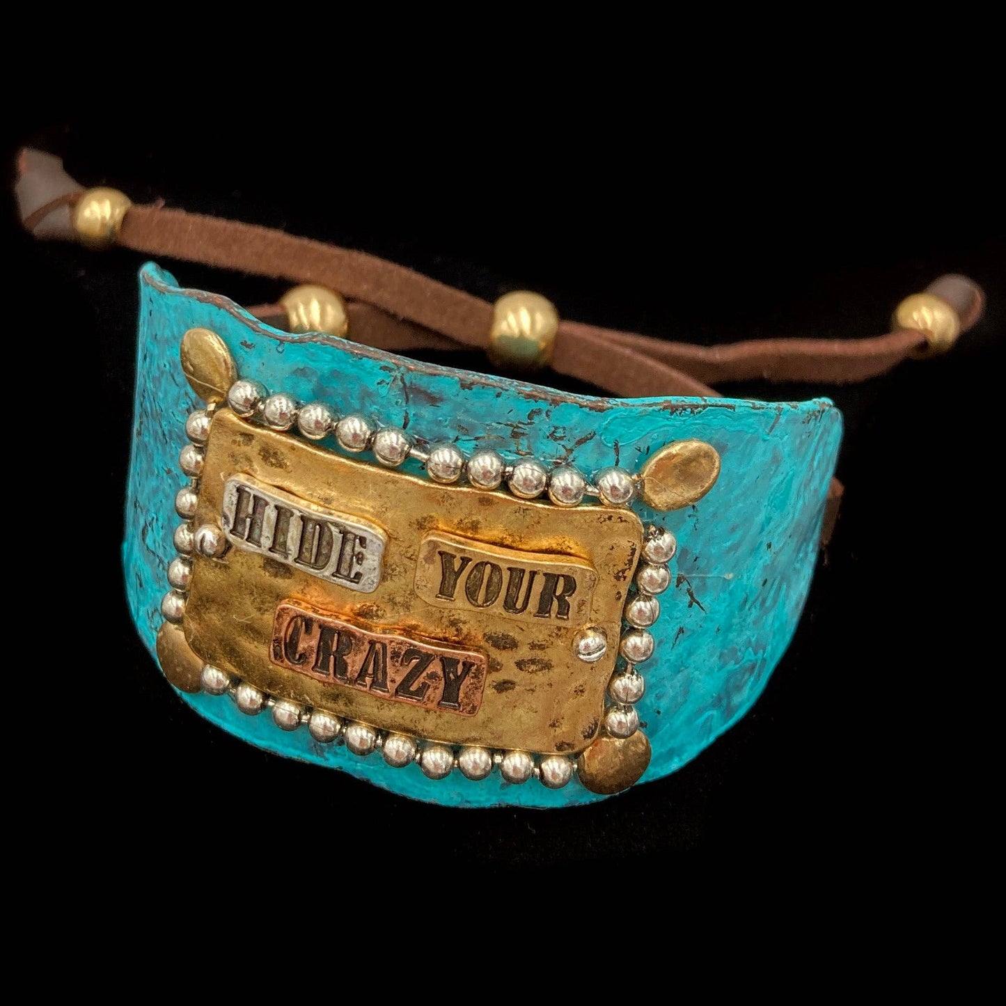 Hide Your Crazy Silver Gold Patina Western Bracelet Cuff: Patina