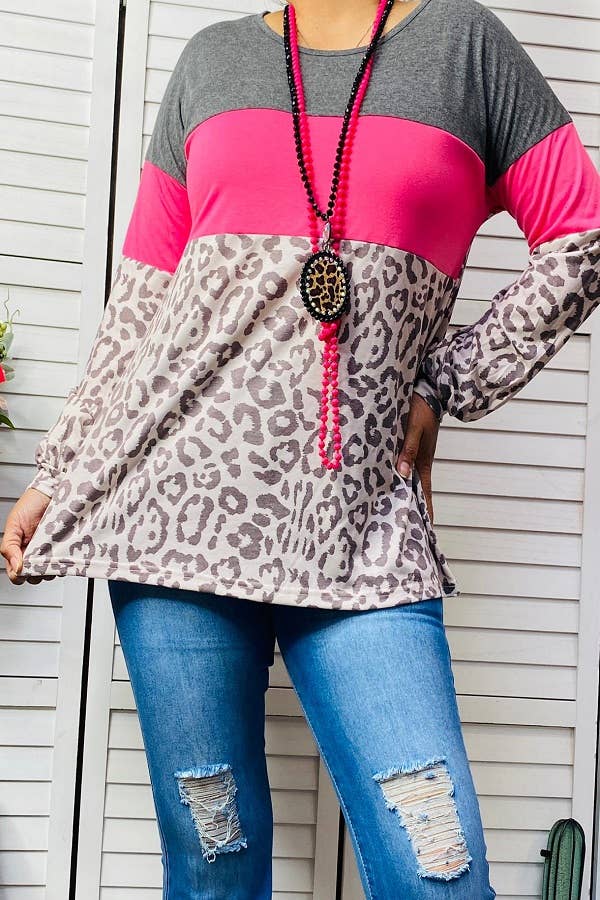 π₯β¨ Wild & Free Colorblock Leopard Top β¨π₯- 3XL
