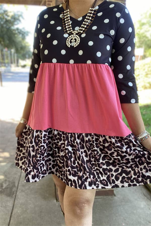 🎀 Wild & Whimsy Colorblock Dress- 3/4 sleeve- 3XL