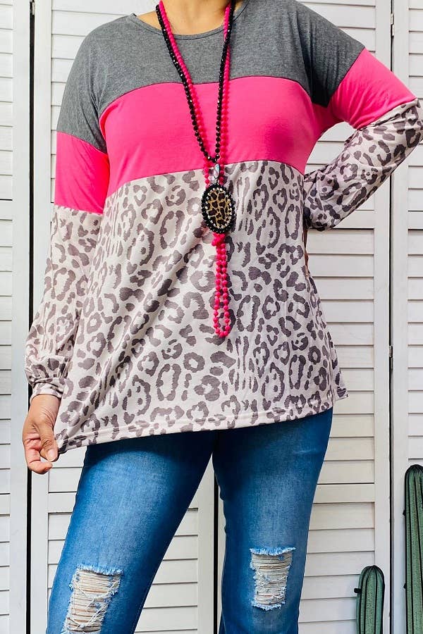π₯β¨ Wild & Free Colorblock Leopard Top β¨π₯- 3XL