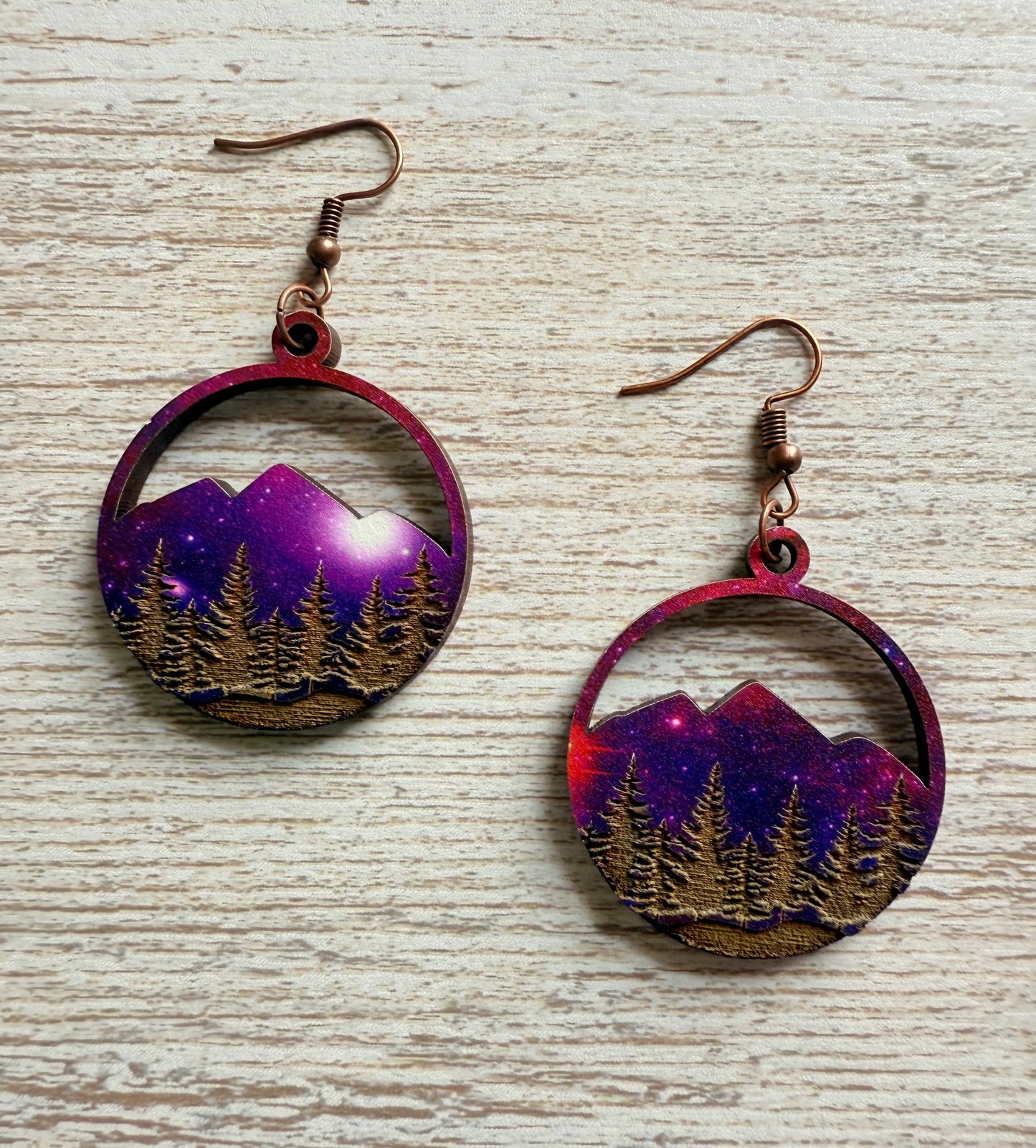 Starlit Summit Wood Earrings- Purple