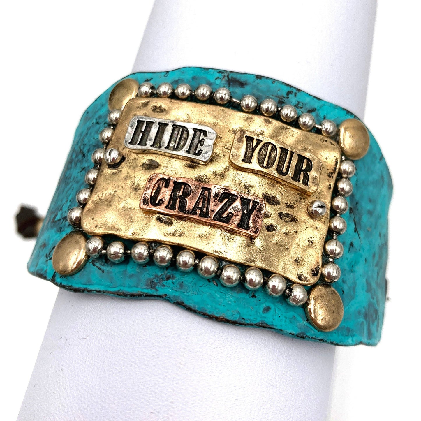 Hide Your Crazy Silver Gold Patina Western Bracelet Cuff: Patina