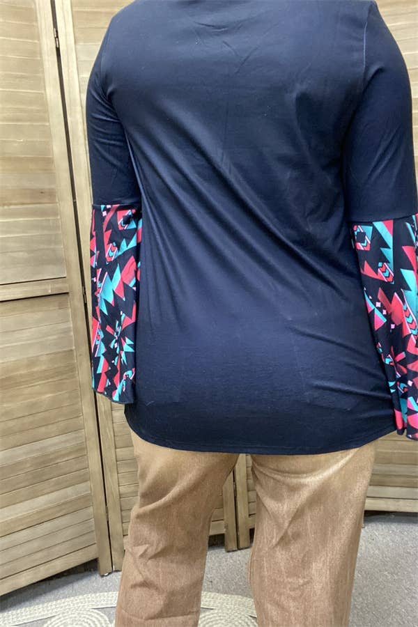 π΅π Boho Spirit Turquoise & Aztec Bell Sleeve Top ππ΅- Small