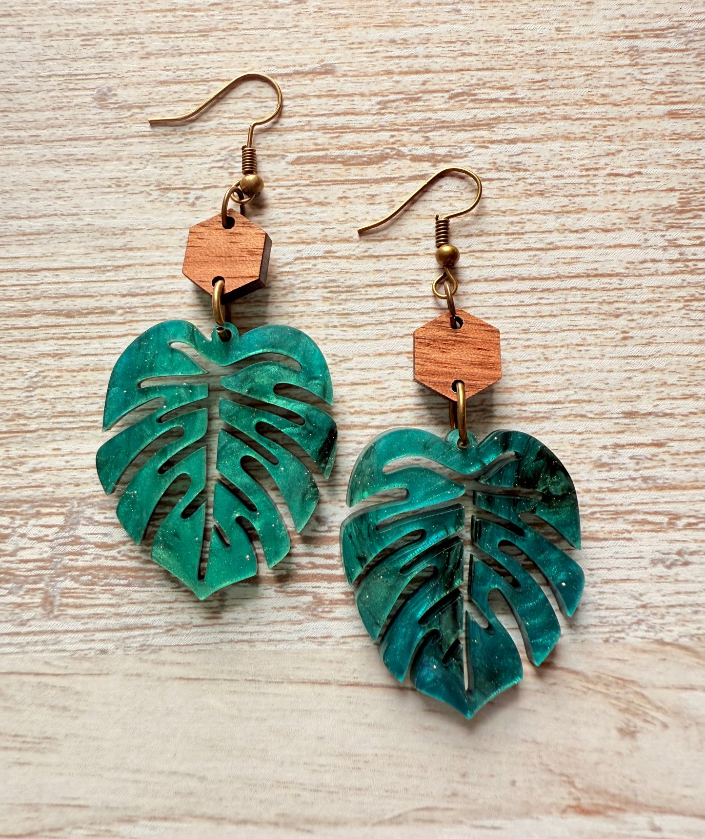 "Jungle Vibes" Monstera Leaf Acrylic and Wood Earrings