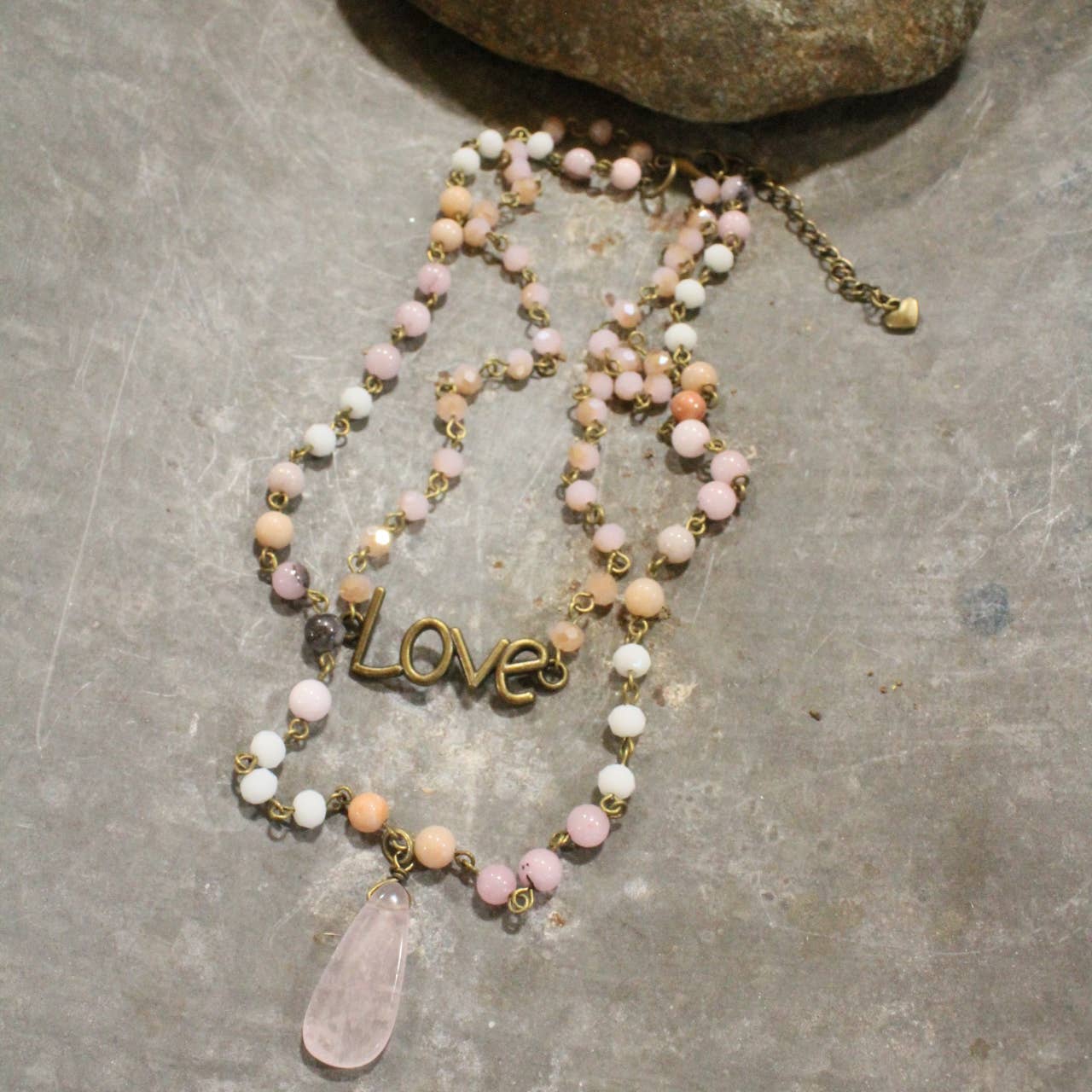 Bohemian Layered Blush Stone & Crystal Necklace