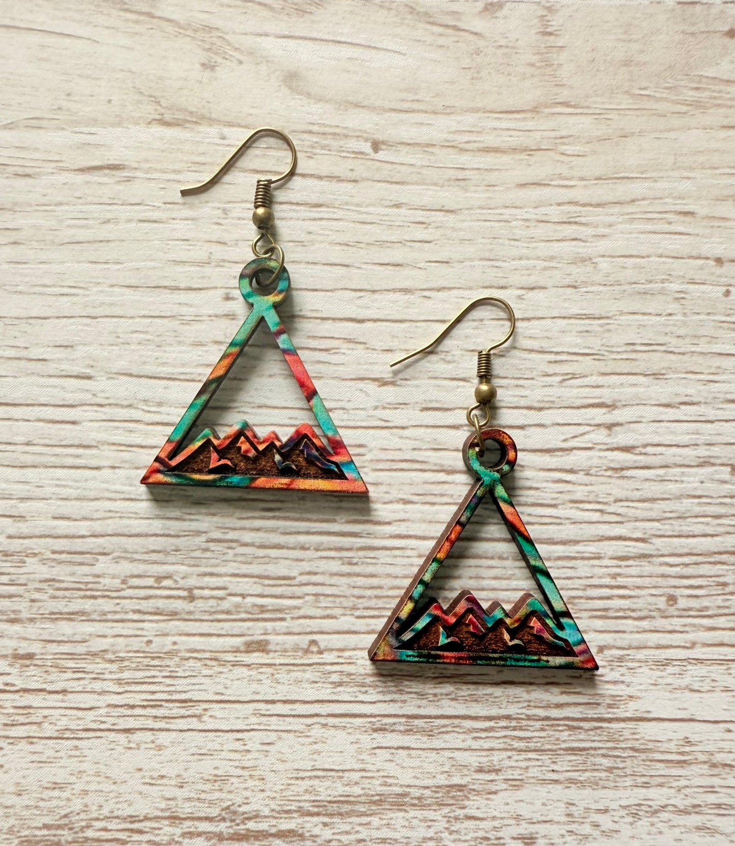 "Painted Peaks" Boho Mountain Earrings – Handmade Wooden Statement Jewelry
