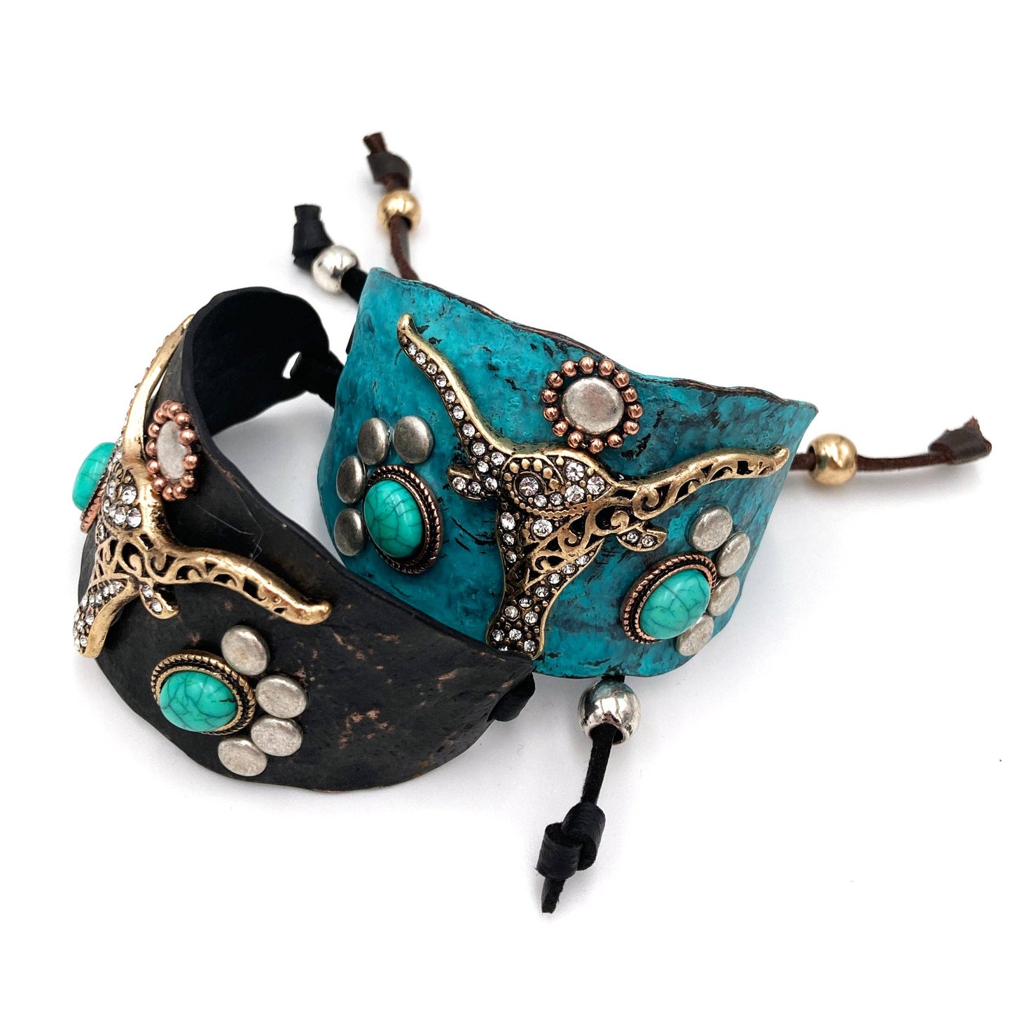 Longhorn Turquoise Western Bracelet Cuff: Gold