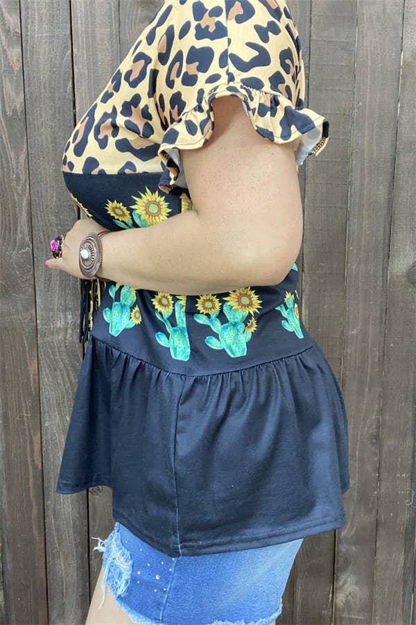 🌻 Desert Bloom Leopard Peplum Top- 3XL