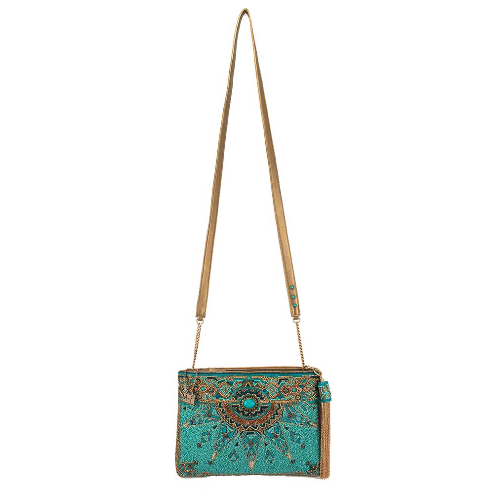 New Day Beaded Mosaic Themed Crossbody Leather Handbag