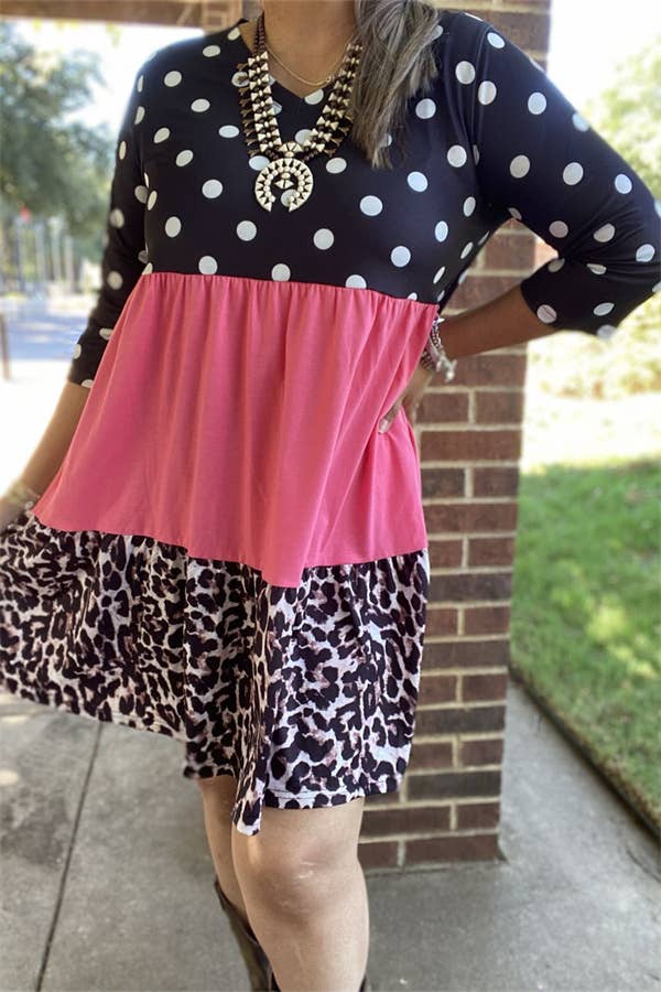 🎀 Wild & Whimsy Colorblock Dress- 3/4 sleeve- 3XL
