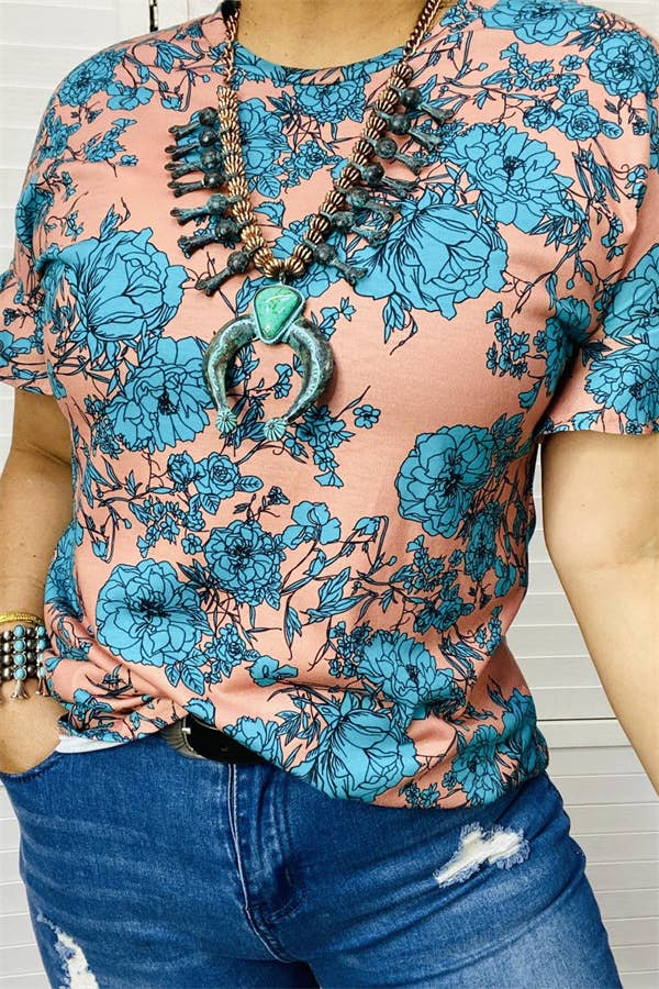 🌺✨ Boho Bloom Coral & Turquoise Top ✨🌺- 2XL
