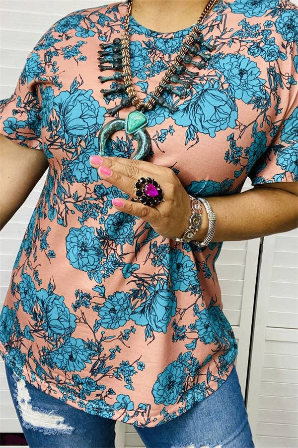 🌺✨ Boho Bloom Coral & Turquoise Top ✨🌺- 2XL