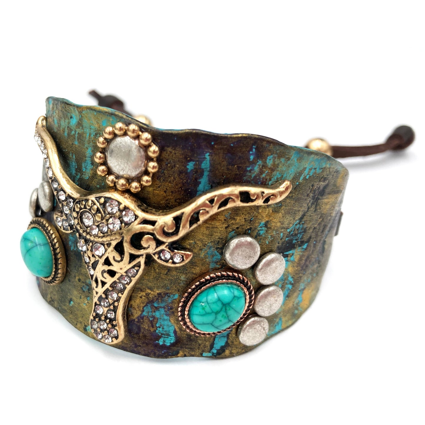 Longhorn Turquoise Western Bracelet Cuff: Gold