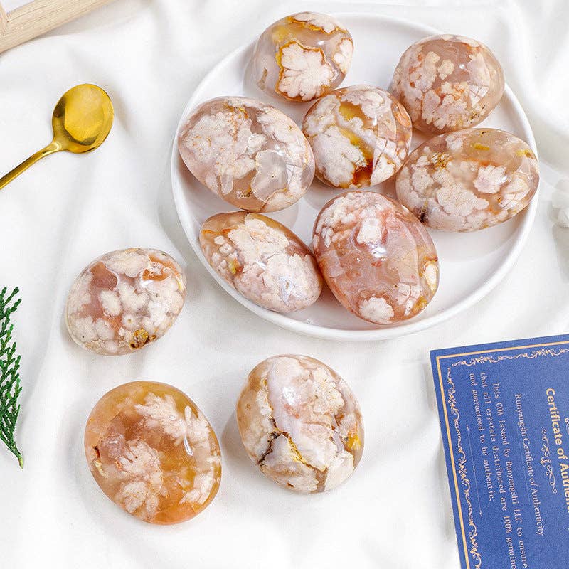 Blossom with Harmony: Flower Agate Palm Stone