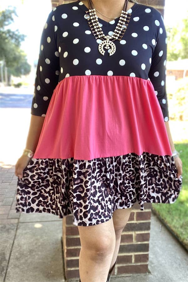 🎀 Wild & Whimsy Colorblock Dress- 3/4 sleeve- 3XL