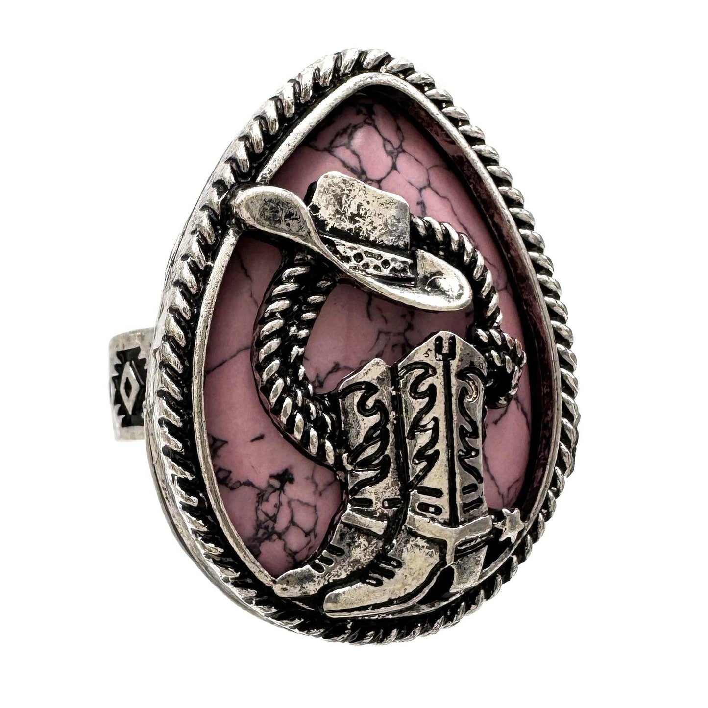 Cowboy Boots Turquoise Stone Western Native Stretch Ring: Pink