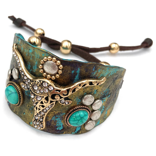 Longhorn Turquoise Western Bracelet Cuff: Gold