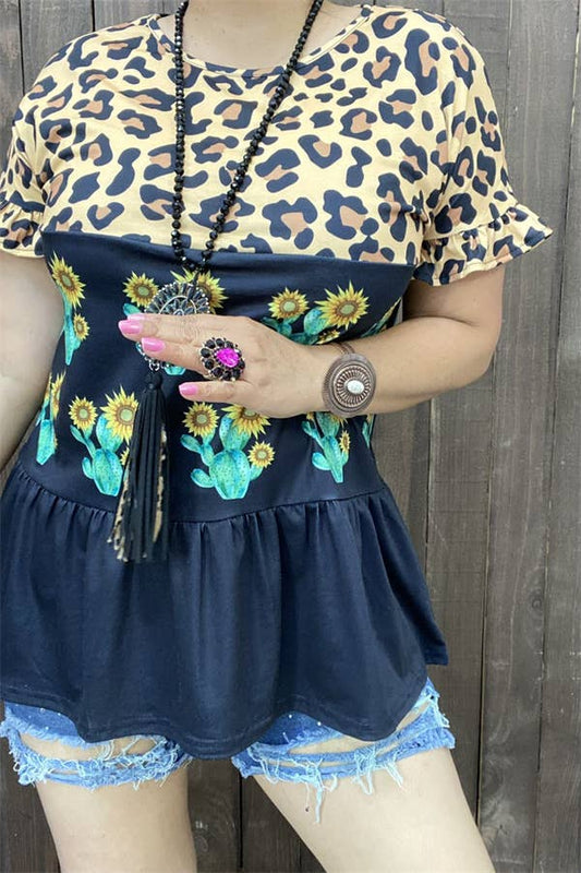 🌻 Desert Bloom Leopard Peplum Top- 3XL