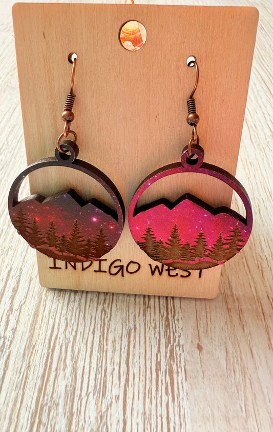 Starlit Summit Wood Earrings- Pink