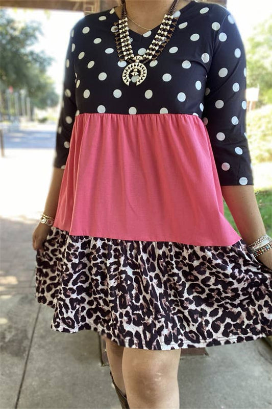 🎀 Wild & Whimsy Colorblock Dress- 3/4 sleeve- 3XL