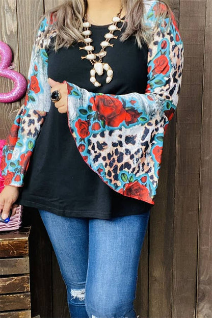 GJQ15193 Multi color printed &raglan long bell sleeve women: 3XL