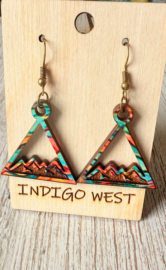 "Painted Peaks" Boho Mountain Earrings – Handmade Wooden Statement Jewelry