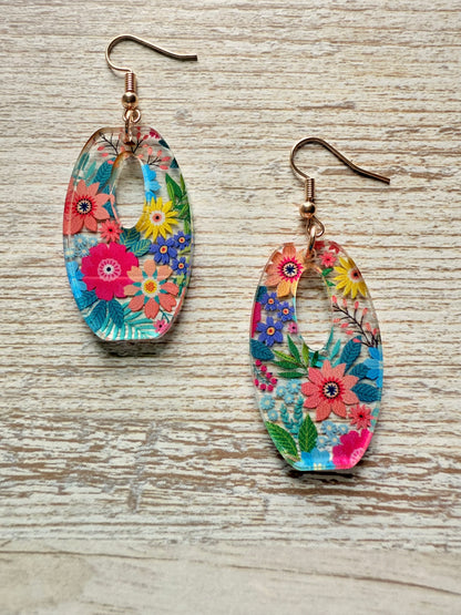 "Wildflower Bloom" Oval Acrylic Earrings