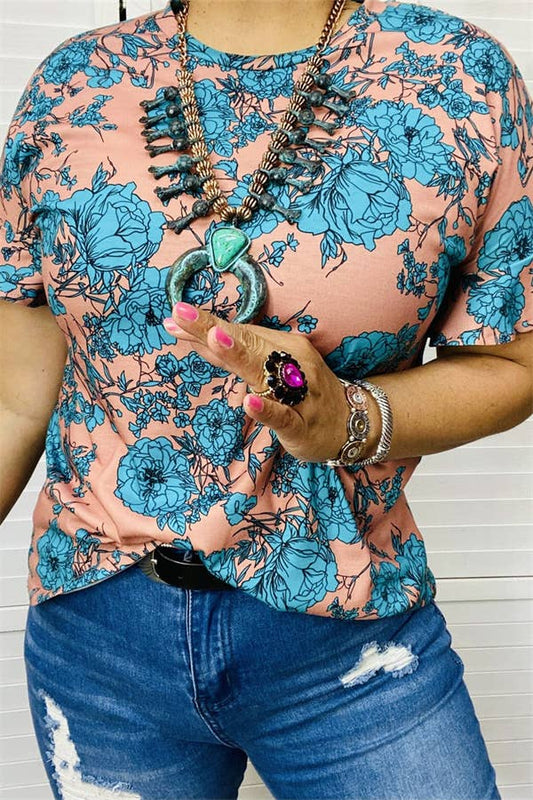🌺✨ Boho Bloom Coral & Turquoise Top ✨🌺- 2XL