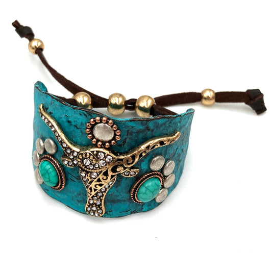 Longhorn Turquoise Western Bracelet Cuff: Patina