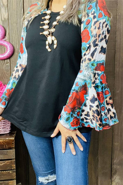 GJQ15193 Multi color printed &raglan long bell sleeve women: 3XL