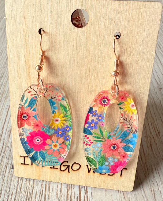 "Wildflower Bloom" Oval Acrylic Earrings