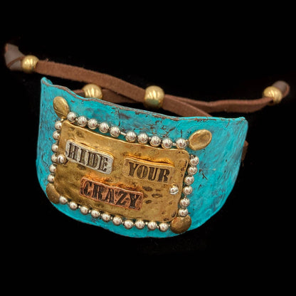Hide Your Crazy Silver Gold Patina Western Bracelet Cuff: Patina