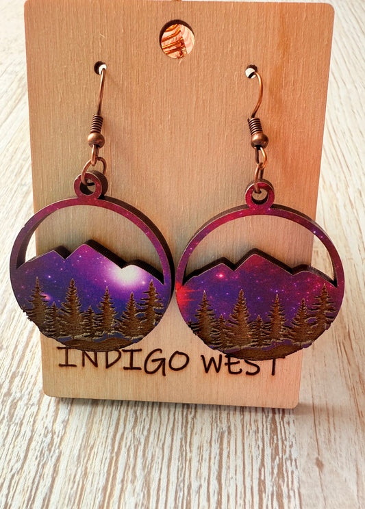 Starlit Summit Wood Earrings- Purple