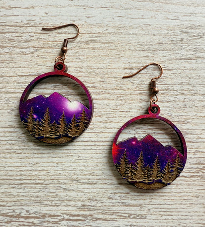 Starlit Summit Wood Earrings- Purple