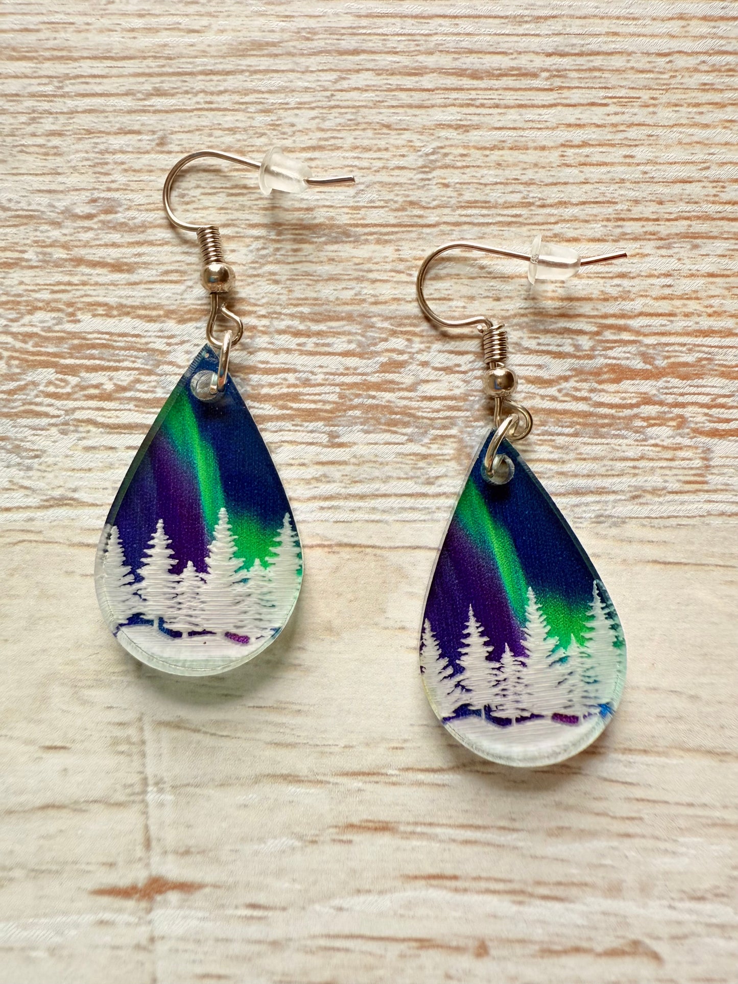 "Aurora Teardrop Pines" Acrylic Earrings