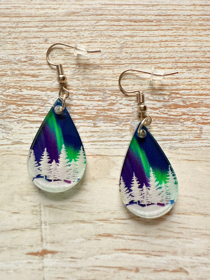 "Aurora Teardrop Pines" Acrylic Earrings