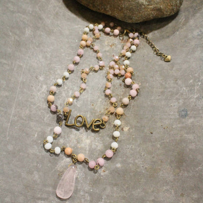 Bohemian Layered Blush Stone & Crystal Necklace