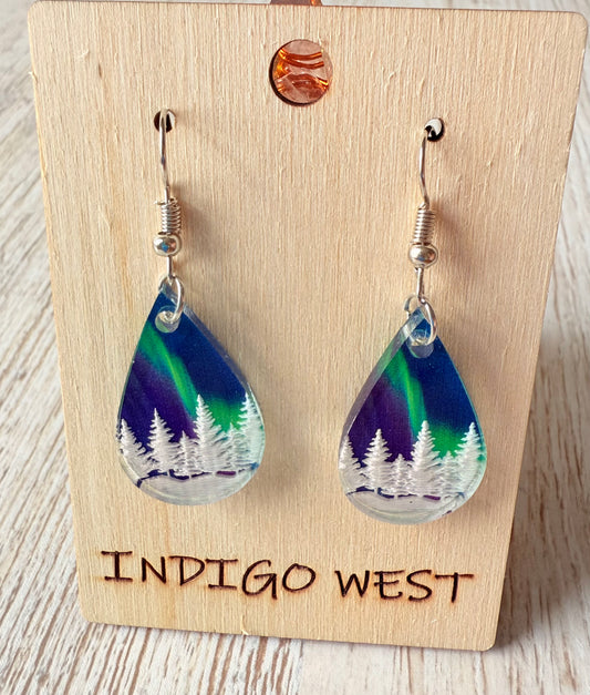 "Aurora Teardrop Pines" Acrylic Earrings