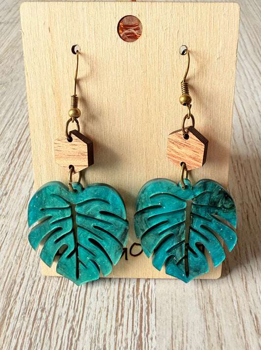 "Jungle Vibes" Monstera Leaf Acrylic and Wood Earrings