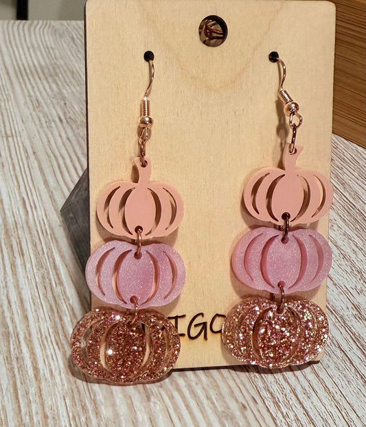 Blush & Rose Gold Pumpkin Dangle Earrings – Hypoallergenic Glitter Statement Jewelry 🎃