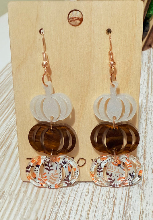 🍂 Triple Pumpkin Stack Earrings – Hypoallergenic