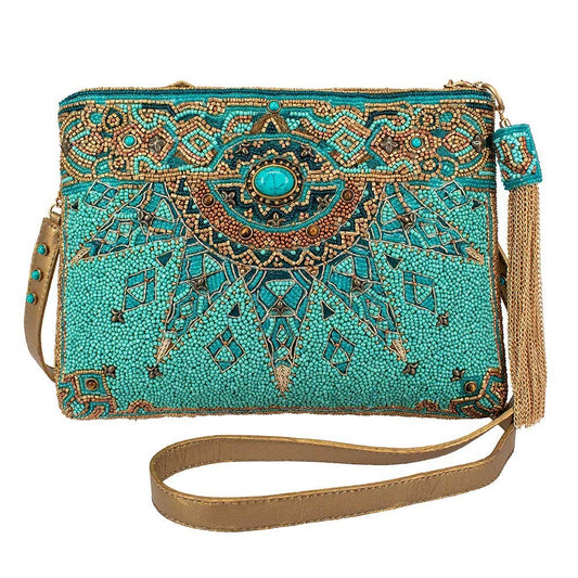 New Day Beaded Mosaic Themed Crossbody Leather Handbag